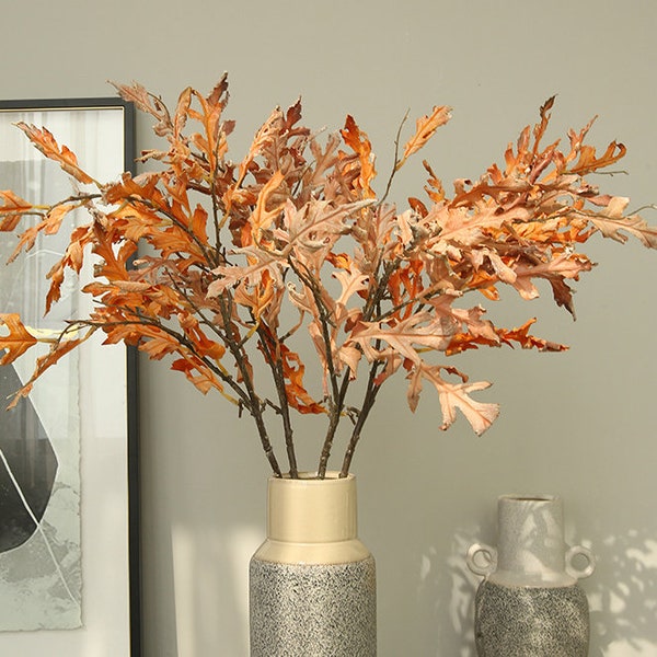 Dried Oak Leaves Branch, Fall Quercus Foliage Twigs, Artificial Flower, Vintage Home Plant Decor, Wedding Party Floral Arrangement, Greenery