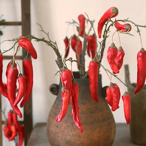 Artificial Hot Pepper Stem, Rustic Dried Chilli Fruit Decor, Garden Floral Arrangement, Chinese Home Lucky Plant, Housewarming Greenery Pick
