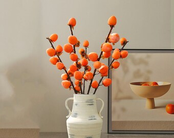 Persimmon Fruit Branch, Rustic Fall Fruit Crafts, Artificial Flowers, Home Floral Decor, Wedding Party Arrangement, Table Berry Centerpiece