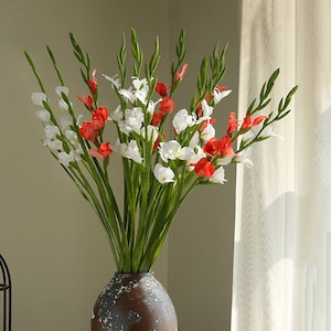 Fausse tige florale de glaïeul avec boutons, artisanat de fleurs artificielles, décoration florale pour la maison, remplissage de bouquet de mariage, arrangement réaliste de glaïeuls