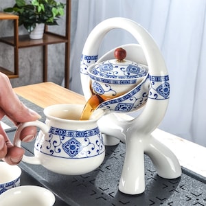 Kungfu ceramic tea set office semi-automatic teapot teacup home making tea Chinese ceramics wooden tea tray Japanese tea ceremony tools gifs