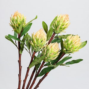 Artificial Protea Cynaroides Stem with Leaves, Faux King Protea, Realistic Protea Flower, Decorative Greenery, Home Floral Decor, for Indoor