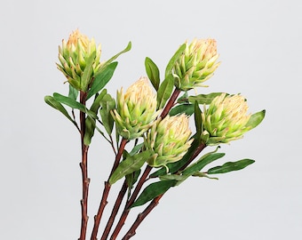 Artificial Protea Cynaroides Stem with Leaves, Faux King Protea, Realistic Protea Flower, Decorative Greenery, Home Floral Decor, for Indoor