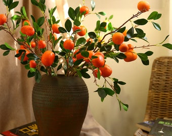 Artificial Orange Fruit Arrangement Fake Kumquat Stem Plastic Floral Living Room Decoration Faux Tangerine Greenery Orange-like Gift Pick
