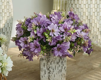 Daisy Bouquet with Buds, Small Mums Bundle, Artificial Flower Craft, Home Floral Decor, for Wedding Bridal, Party Arrangement Centerpiece