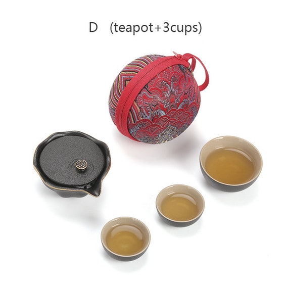 Zen Teapot and Tea Cup Set Kit Household Tea Making Travel Tea Set Outdoor  Portable Bag Chinese Tea Set Supplies 1 Bowl 3 Cup