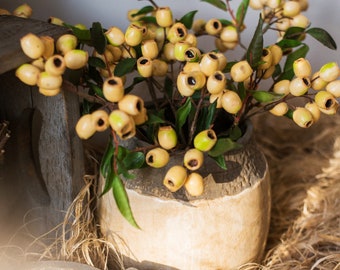 Loquat Fruit Stem with Foliage Artificial, Faux Berry Branch, Quality Wild Fruit, Home Floral Decor, Wedding Arrangement, Party Table Spray