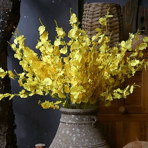 Artificial Dancing Lady Orchid with Long Stem, Faux Spring Mandarin and Bud, Home Rustic Flower Decoration, Wedding Party Floral Arrangement