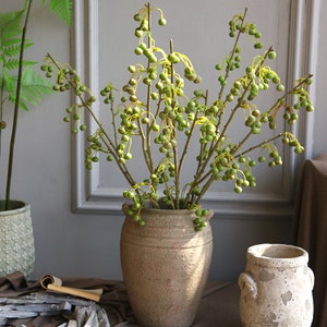 Artificial Berry with Long Stem, Faux Small Cherry Branch, Home Rustic Fruit Twig Decor, Wedding Party Floral Arrangement, Floor Vase Filler