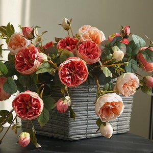 Rose Stem with Buds, Artificial Rose Flower, Vintage Home Floral Decor, Wedding Arrangement, Party Centerpiece, Bloom for Bridal Bouquet
