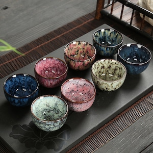 TeaCup Ceramic Kiln Glaze Kung Fu Tea Cup Small Mug Single Teaware Art Bowl Japanese Culture Handmade Ornament for Home Table Friend Gift