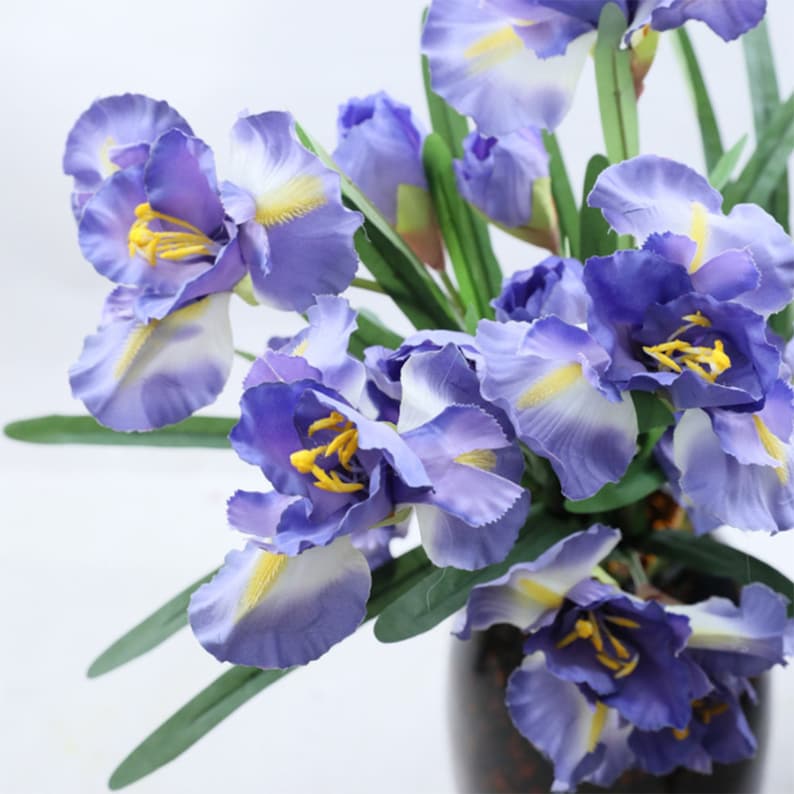 Artificial Iris Long Stem Fake Flower With Foliage Wedding Etsy