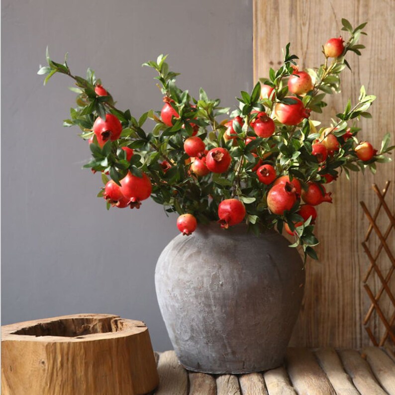 Artificial Pomegranate Fruit Arrangement Faux Fall Spray Plant Etsy