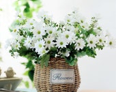 Artificial Daisy Bouquet with Foliage Fake Flower Posy Faux Chrysanthemum for Home Rustic Wedding Party Table Decoration Garden Arrangement