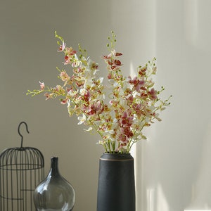 Fake Cymbidium Stem with Buds, Faux Orchid Spray, Artificial Flower Craft, Home Floral Decor, for Wedding Bridal Bouquet, Party Arrangement