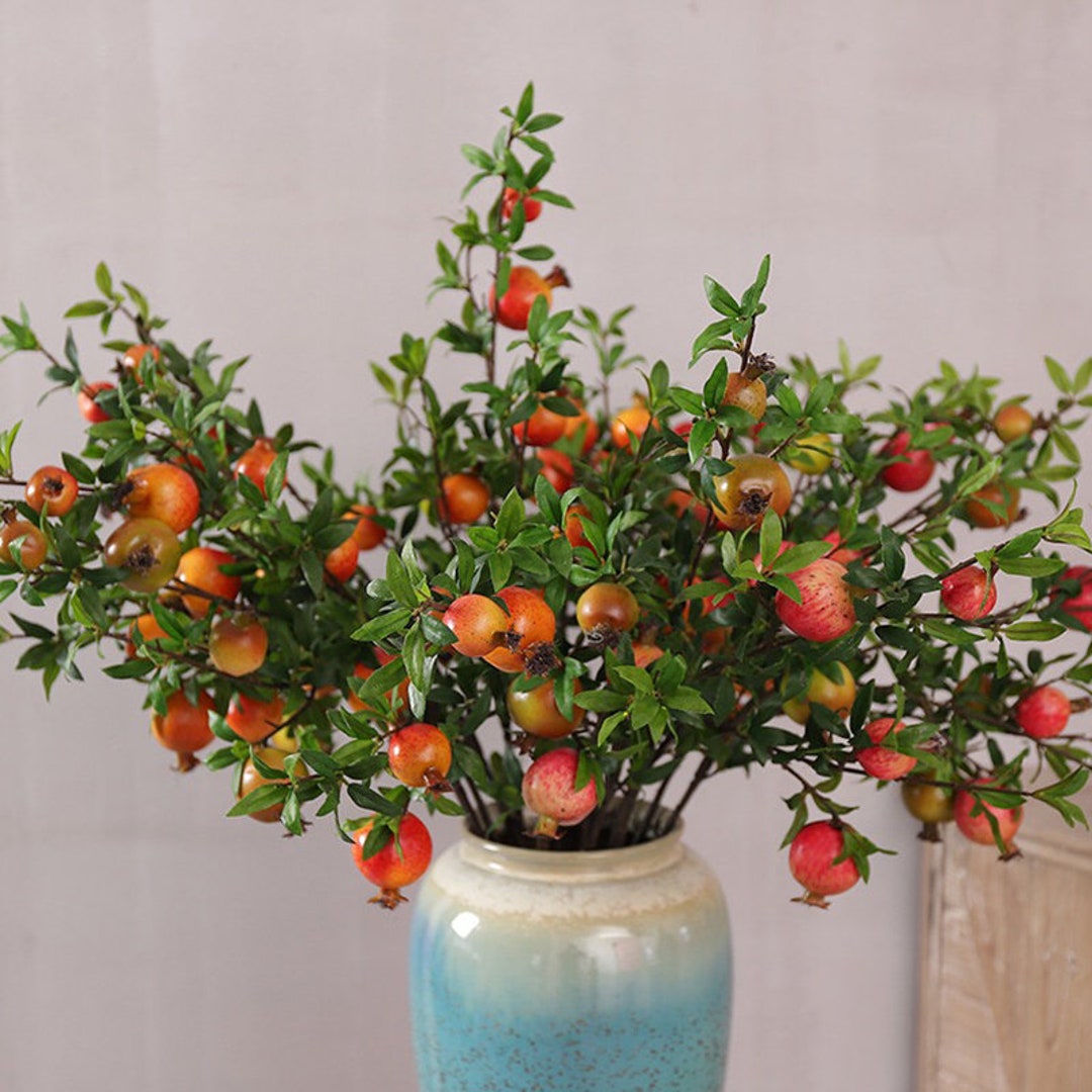 Artificial Pomegranate Branch, Faux Fruit With Rich Foliage, Home