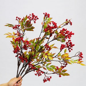 Hemelse bamboetak met bessen, faux nandina domestica met fruit, realistische bessenstelen, bloemendecor voor thuis, boeketvuller