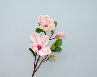 Artificial Pink Magnolia Branch Silk Bloom Faux Flower Stem Spring Wedding Bouquet Farmhouse Vase Decor Floral Arrangement Centerpieces