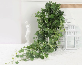 Ivy with Small Flower Artificial, Climbing Long Vine Wall Hanging with Leaves, for Arch Wreath Garland, Home Floral Decor, Party Arrangement