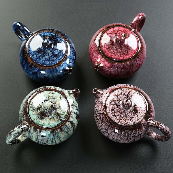 Teapot Ceramic Handmade Kiln Glaze Kung Fu Tea Cultural Vintage Chinese Single Pot Japanese Teapot Home Table Ornament Pick for Friend Gift