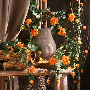 Climbing Rose with Long Vine, Artificial Trailing Rosa Flower, Fake Flower Cane, Wedding Party Arch Floral Decoration, Wall Hanging Greenery
