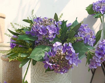 Ortensia artificiale con bocciolo, fiore primaverile con fogliame, finto fiore in fiore, casa rustica floreale, materiale bouquet da sposa, spray per interni