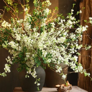 Artificial Snow White Flower with Long Stem, Rustic Small Blossom Branch, Wedding Floral Arrangement, Garden Wildflower Decor, Arch Material