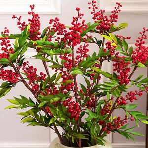 Beeren langer Ast mit Laub, künstliche kleine Obstdekoration, Wohnzimmer Blumenarrangement, Indoor Blumenhandwerk, Bodenvase Füller