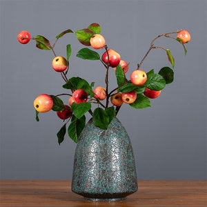 Artificial Apple Branch, Realistic Fruit Stem with Foliage,  Home Floral Craft, Fall Harvest Plant Decor, Indoor Greenery, Party Arrangement
