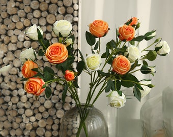 Tige de rose avec bourgeons, fausse rose en spray, fleurs artificielles, décoration florale pour la maison, centre de table pour arrangement de fête de mariage, floraison pour bouquet de mariée