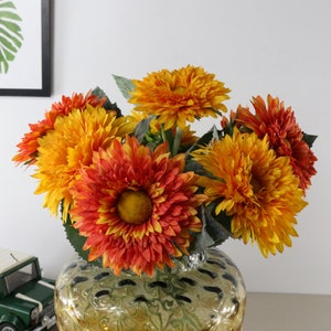 Artificial Sunflower Stem with Leaf, Quality Chrysanthemum and Foliage, Fake Dahlia Flower, Home Faux Daisy Decor, Wedding Party Floral