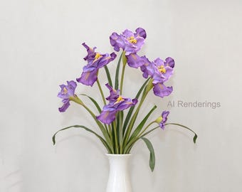 Gambo lungo iris artificiale, Fiore finto con fogliame, Decorazione floreale nuziale, Centrotavola da tavolo spray per feste, Ornamento rustico per piante da giardino