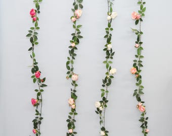 Guirnalda de rosas artificiales, enredadera de rosas falsas, follaje floral colgante, decoración floral para bodas, decoración de pared para el hogar, arreglo de guirnalda de flores artificiales