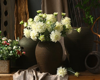 Artificial Dahlia Flower with Bud, Faux Chrysanthemum Stem, Quality Daisy Decor, Living Room Rustic Floral, Wedding Party Plant Arrangement