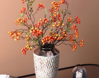 Quality Berry Stem with Leaf, Artificial Holly Fruit Branch, Fall Small Twig Plant Ornament, Home Floral Decor, Wedding Arrangement Filler