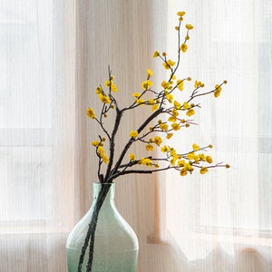 Plum Blossom with Long Branch, Artificial Peach Flower and Bud, Chinese Zen Floral, Home Spray Decor, Wedding Arrangement, Party Centerpiece
