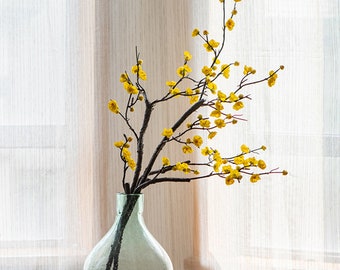 Plum Blossom with Long Branch, Artificial Peach Flower and Bud, Chinese Zen Floral, Home Spray Decor, Wedding Arrangement, Party Centerpiece