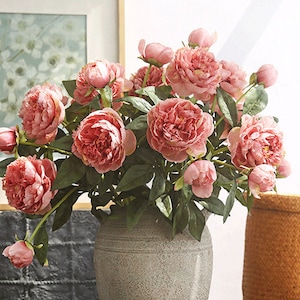 Tallo de peonía falsa con capullo, artesanía de flores artificiales, decoración floral casera vintage, arreglo de flor de fiesta de boda, regalo de centro de mesa de comedor