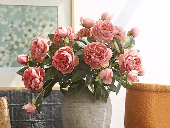 Faux Peony Stem with Bud, Artificial Flower Craft, Vintage Home Floral Decor, Wedding Party Bloom Arrangement, Dining Table Centerpiece Gift