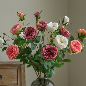 Fake Rose Spray With Buds, Artificial Flower Craft, Home Floral Decor, Wedding Party Arrangement, Table Centerpiece, Bloom For Bride Bouquet