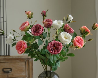 Spray de rosas falsas con capullos, artesanía de flores artificiales, decoración floral del hogar, arreglo de fiesta de bodas, centro de mesa, floración para ramo de novia