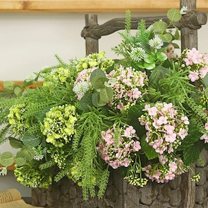 Snowball Flower Bouquet with Leaves, Fake Hydrangea Bundle, Artificial Flower Craft, Living Room Floral Decor, Party Table Centerpiece, Gift