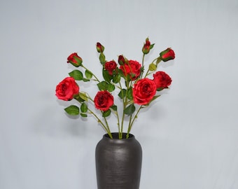 Tallo de rosa roja artificial, rosa de imitación con capullos, ramo de flores de seda, relleno para ramo de novia, decoración de jarrones para el hogar, arreglo floral.