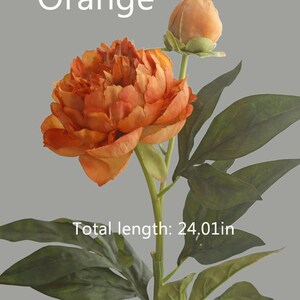 Faux Peony Stem with Bud, Artificial Flower Craft, Vintage Home Floral Decor, Wedding Party Bloom Arrangement, Dining Table Centerpiece Gift Orange