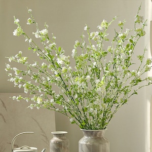 Snow Willow Long Branch with Tender Leaves, White Blossom Spray, Artificial Flower Craft, Home Floral Decor, Wedding Arrangement Centerpiece