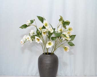 Faux Hellebore Spray with Buds and Leaves, Artificial Flower, Christmas Rose Stem, Fake Lenten Rose, Wedding Arrangement, Home Floral Decor