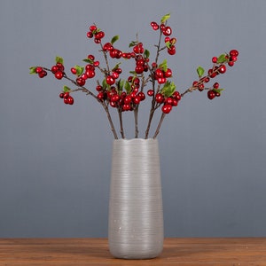 Quality Artificial Cherry Branch Fake Fruit Stem With Foliage Home Flower Decor Floor Vase Floral Party Table Arrangement Photography Prop