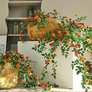 Rosebud Vine Hanging Wall, Climbing Rose Vine, Rustic Flower Decor, Artificial Flower Craft, Living Room Floral, Wedding Party Arrangement
