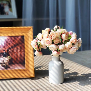 Artificial Camellia with Bud Silk Faux Peony Stem Home Posy Decor Wedding Party Flower Arrangement Table Centerpiece Bridal Bouquet DIY Pick