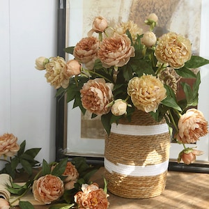 Faux Peony Stem with Bud, Artificial Flower Craft, Vintage Home Floral Decor, Wedding Party Bloom Arrangement, Dining Table Centerpiece Gift image 3